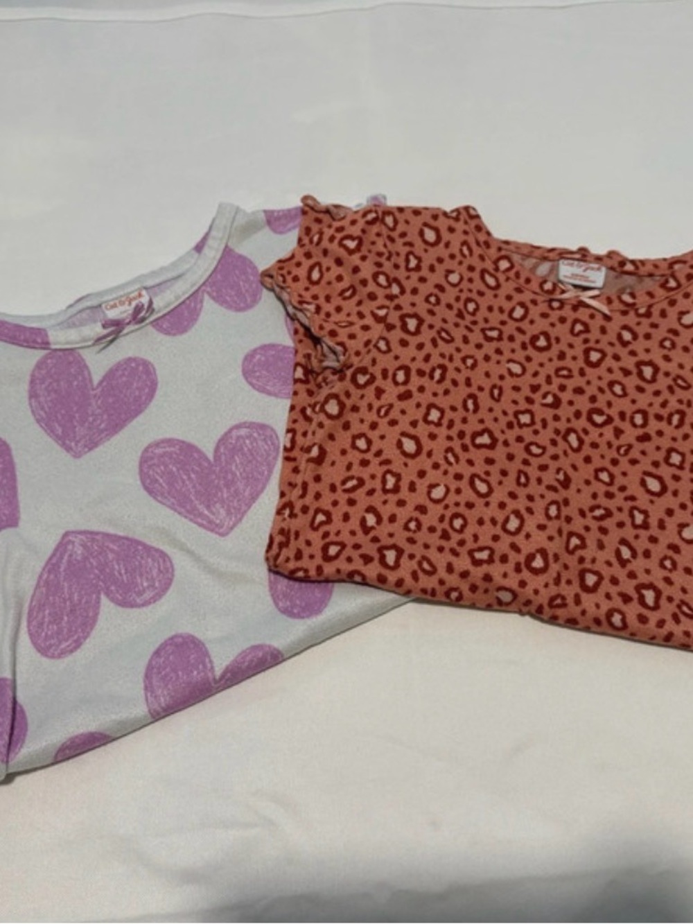 Cat & Jack Girls Heart Print Tee and Leopard Short Sleeve Top - Purple and Rust